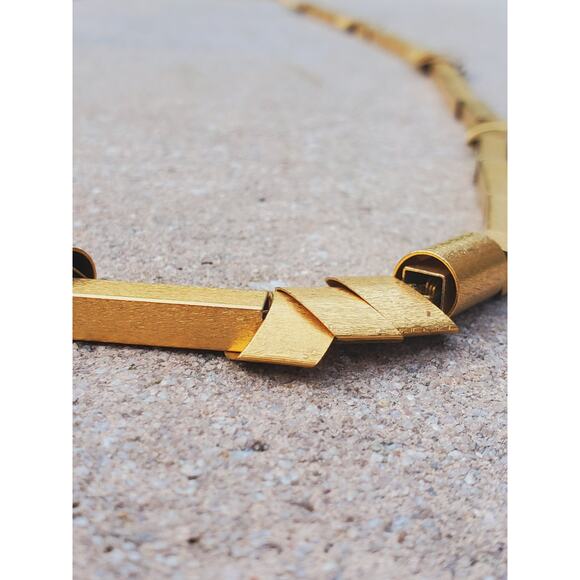 Chunky Gold Tone Geometric Statement Necklace – Layered Sculptural Boho Glam - Picture 10 of 14